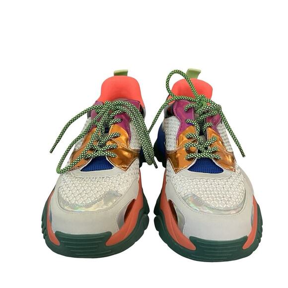 Steve Madden Thrilling Rhinestone Lace Up Platform Sneaker Size 9 Colorful Disco - Picture 4 of 11